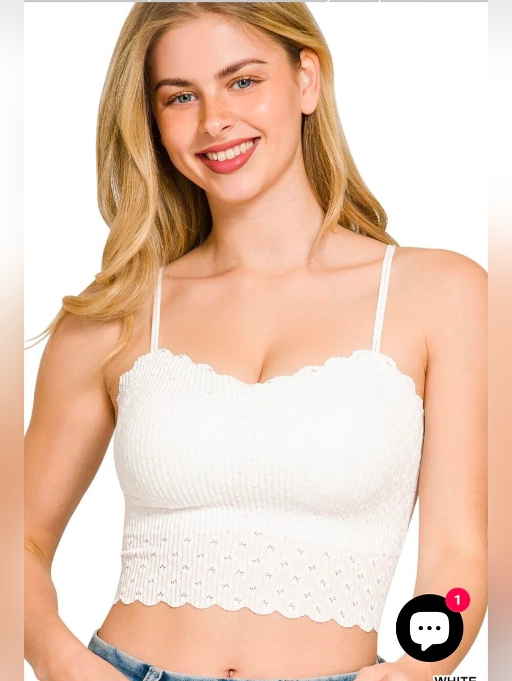 NEW Zenana Boutique Seamless Lace Bralette Top - White  Padded.  Small. Cami